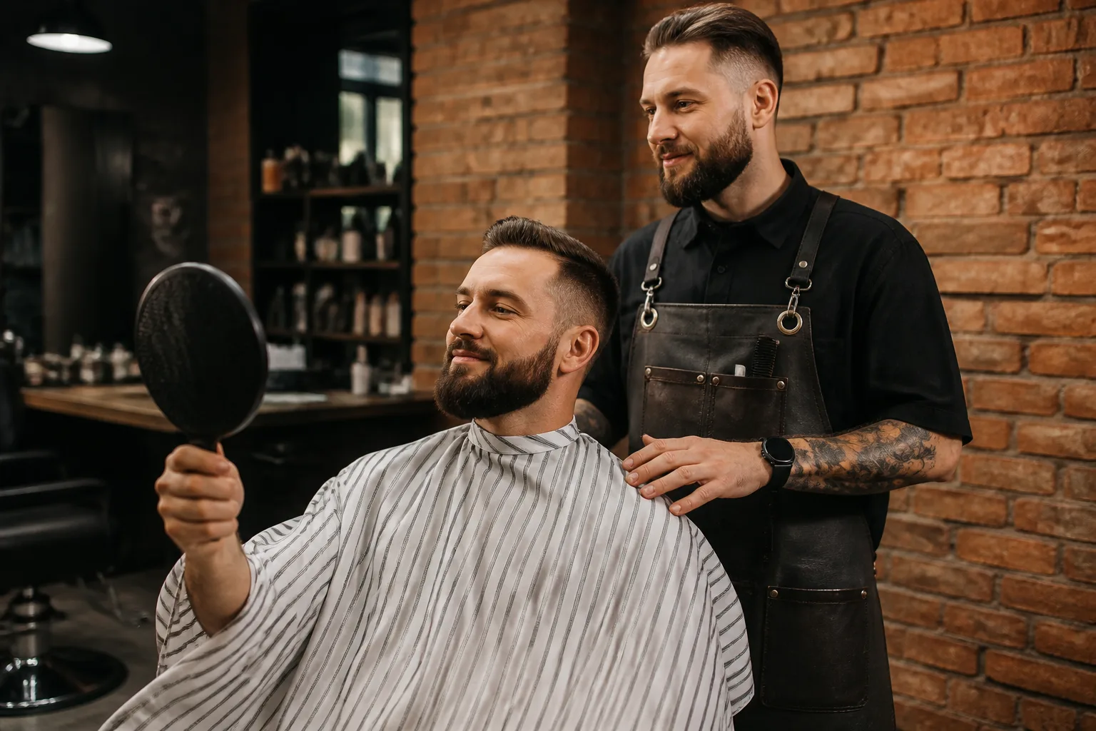 Barber v Ostravě ukazuje klientovi výsledek úpravy vousů